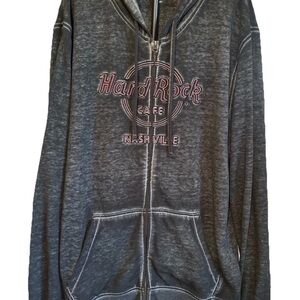Hard Rock Cafe Nashville Hoodie Mens XXXL Full-Zip Gray Washed